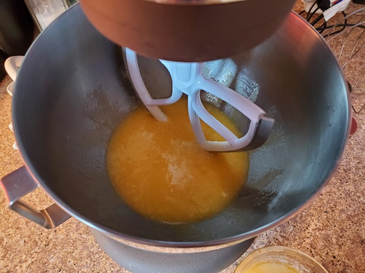 Eggs, Sugar, Vanilla, and Melted Butter Mixed